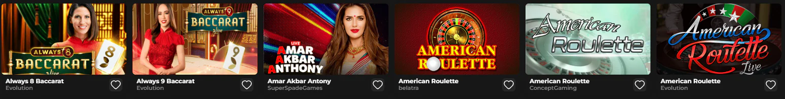 Need4Win Casino live tafels zoals Always 8 Baccarat, Amar Akbar Antony en American Roulette van Evolution, SuperSpadeGames, Belatra en ConceptGaming